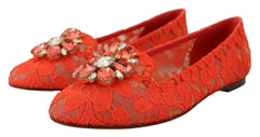 Dolce & Gabbana Red Taormina Lace Crystals Ballet Flats Shoes -   -  Dolce & Gabbana.