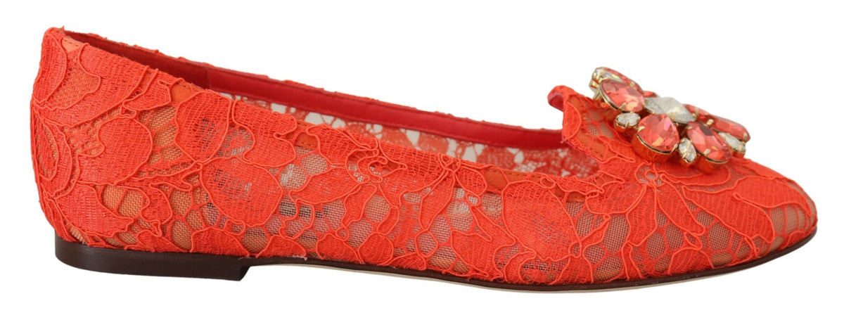 Dolce & Gabbana Red Taormina Lace Crystals Ballet Flats Shoes -   -  Dolce & Gabbana.
