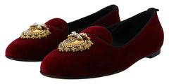 Dolce & Gabbana Bordeaux Velvet Slip-On Loafers Flats Shoes -   -  Dolce & Gabbana.