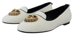 Dolce & Gabbana White Velvet Slip Ons Loafers Flats Shoes -   -  Dolce & Gabbana.