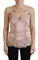 Dolce & Gabbana Pink Satin Lace Roses Tank Top Lingerie -   -  Dolce & Gabbana.