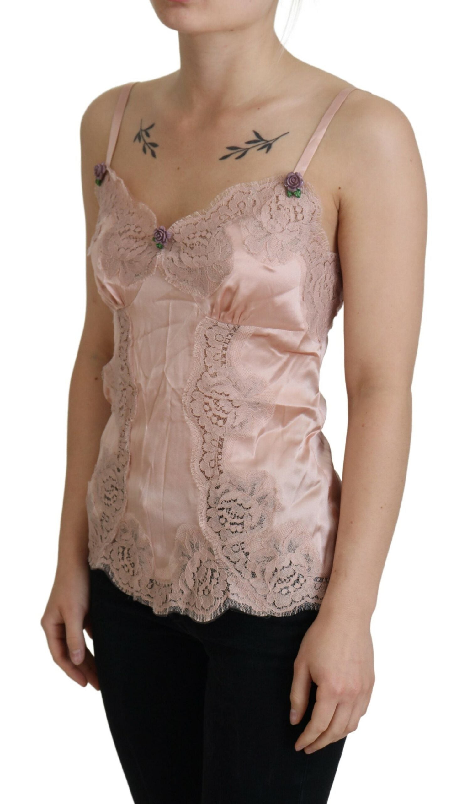 Dolce & Gabbana Pink Satin Lace Roses Tank Top Lingerie -   -  Dolce & Gabbana. Dolce & Gabbana Pink Satin Lace Roses Tank Top Lingerie -   -  Dolce & Gabbana.