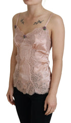 Dolce & Gabbana Pink Satin Lace Roses Tank Top Lingerie -   -  Dolce & Gabbana.