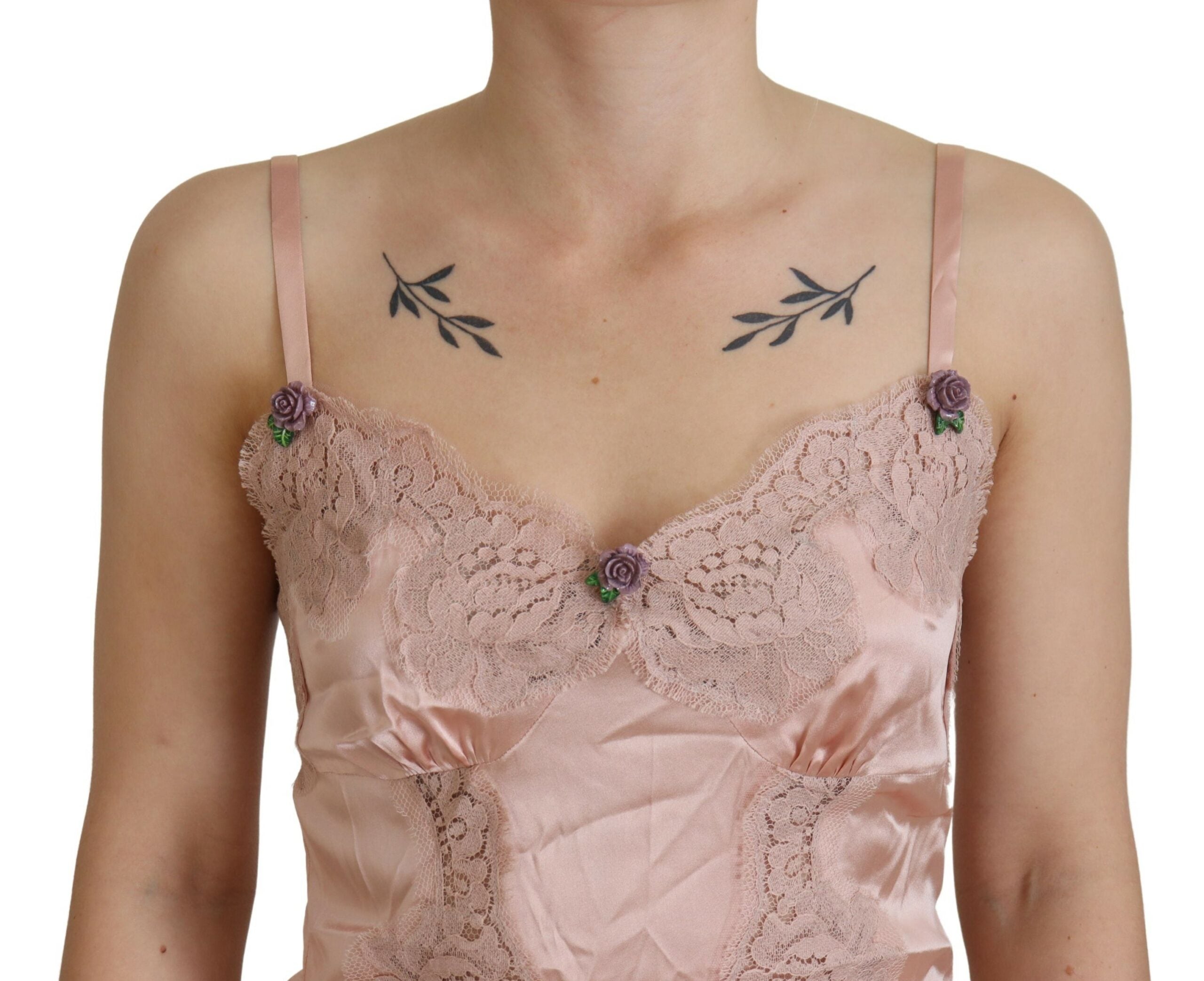 Dolce & Gabbana Pink Satin Lace Roses Tank Top Lingerie -   -  Dolce & Gabbana. Dolce & Gabbana Pink Satin Lace Roses Tank Top Lingerie -   -  Dolce & Gabbana.