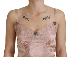 Dolce & Gabbana Pink Satin Lace Roses Tank Top Lingerie -   -  Dolce & Gabbana.
