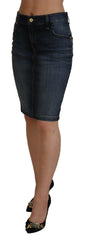 Fiorucci Dark Blue Washed Mid Waist Pencil Cut Denim Skirt -   -  Fiorucci.