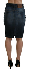 Fiorucci Dark Blue Washed Mid Waist Pencil Cut Denim Skirt -   -  Fiorucci.