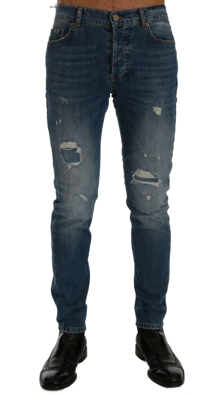 Frankie Morello Blue Wash Torn Dunfermile Slim Fit Jeans -   -  Frankie Morello.
