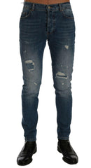 Frankie Morello Blue Wash Torn Dunfermile Slim Fit Jeans -   -  Frankie Morello.