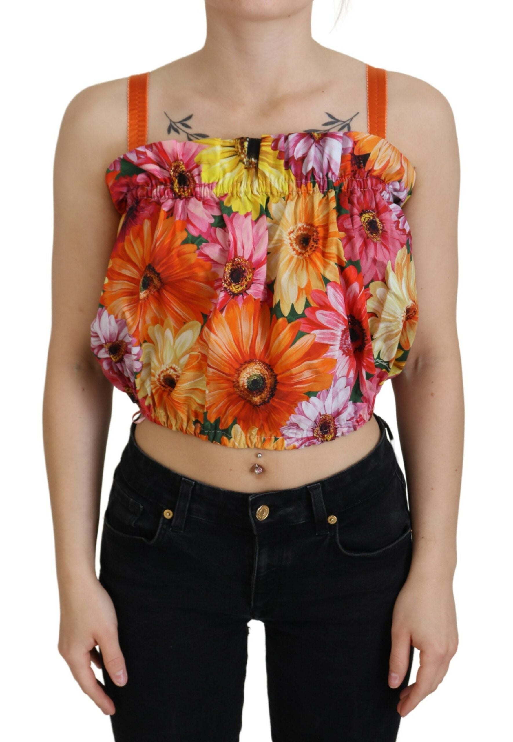 Dolce & Gabbana Blouse Cropped Floral Cotton Tank Top -   -  Dolce & Gabbana.