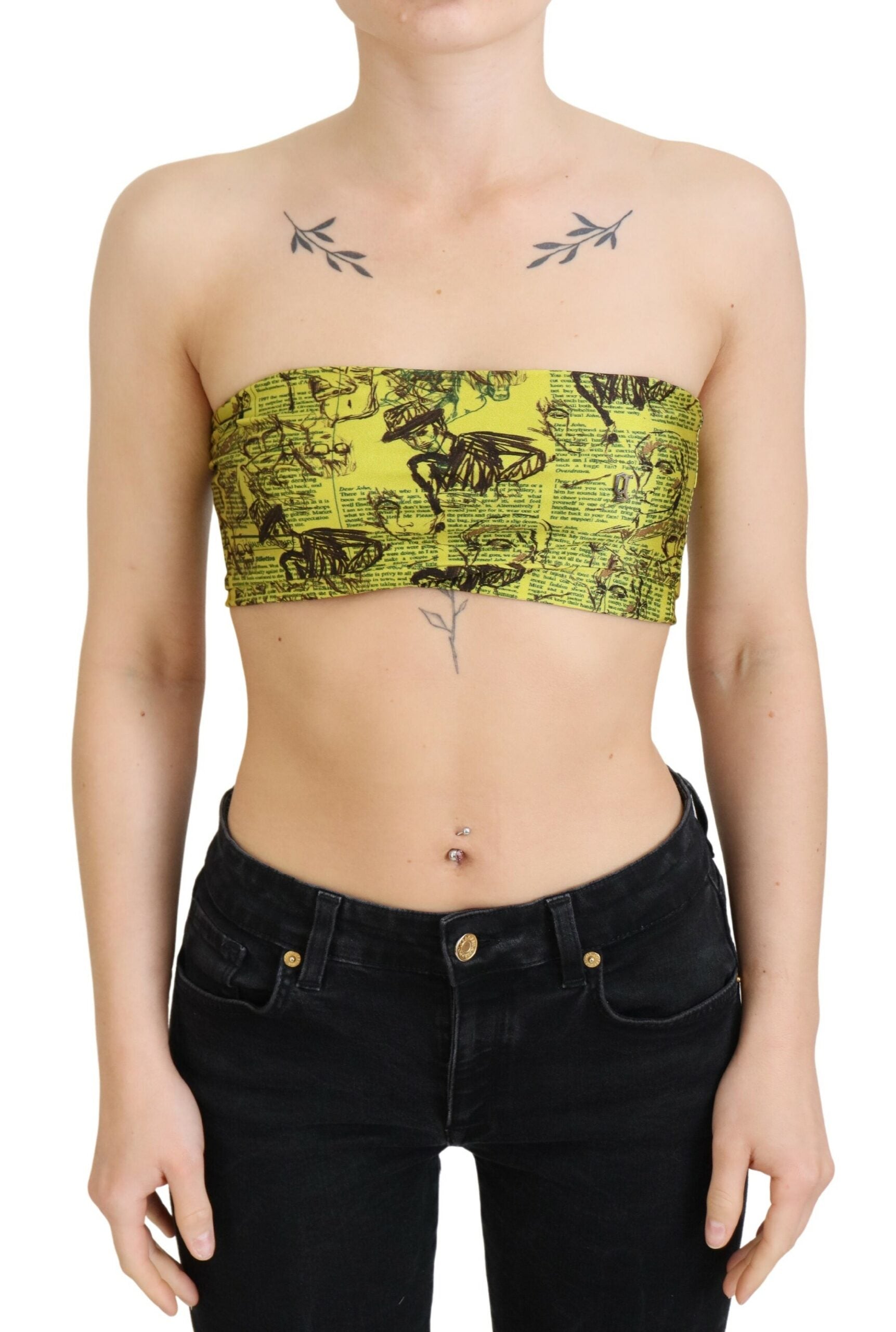 John Galliano Yellow Newspaper Print Cropped Blouse - - John Galliano.