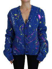 Dolce & Gabbana Blue Color Splash Mohair Cardigan  Sweater -   -  Dolce & Gabbana.