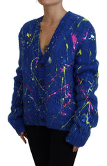 Dolce & Gabbana Blue Color Splash Mohair Cardigan  Sweater -   -  Dolce & Gabbana.