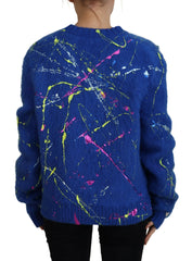 Dolce & Gabbana Blue Color Splash Mohair Cardigan  Sweater -   -  Dolce & Gabbana.