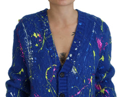 Dolce & Gabbana Blue Color Splash Mohair Cardigan  Sweater -   -  Dolce & Gabbana.