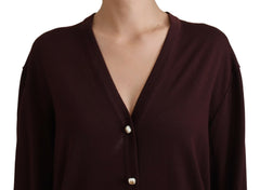 Dolce & Gabbana Maroon Wool Knit Deep V-neck Cardigan Sweater -   -  Dolce & Gabbana.