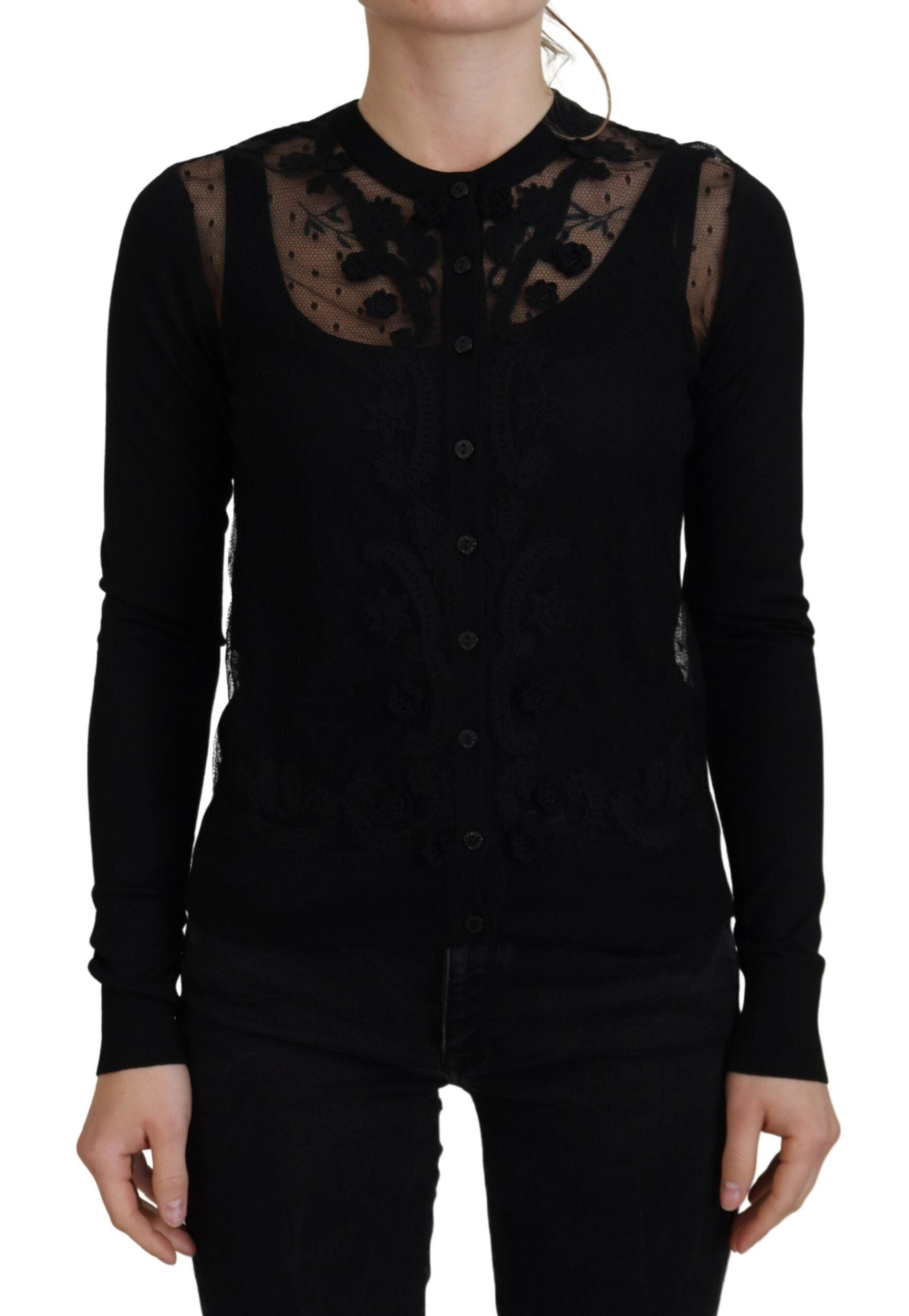 Dolce & Gabbana Black Floral Lace Button Cardigan Sweater -   -  Dolce & Gabbana.