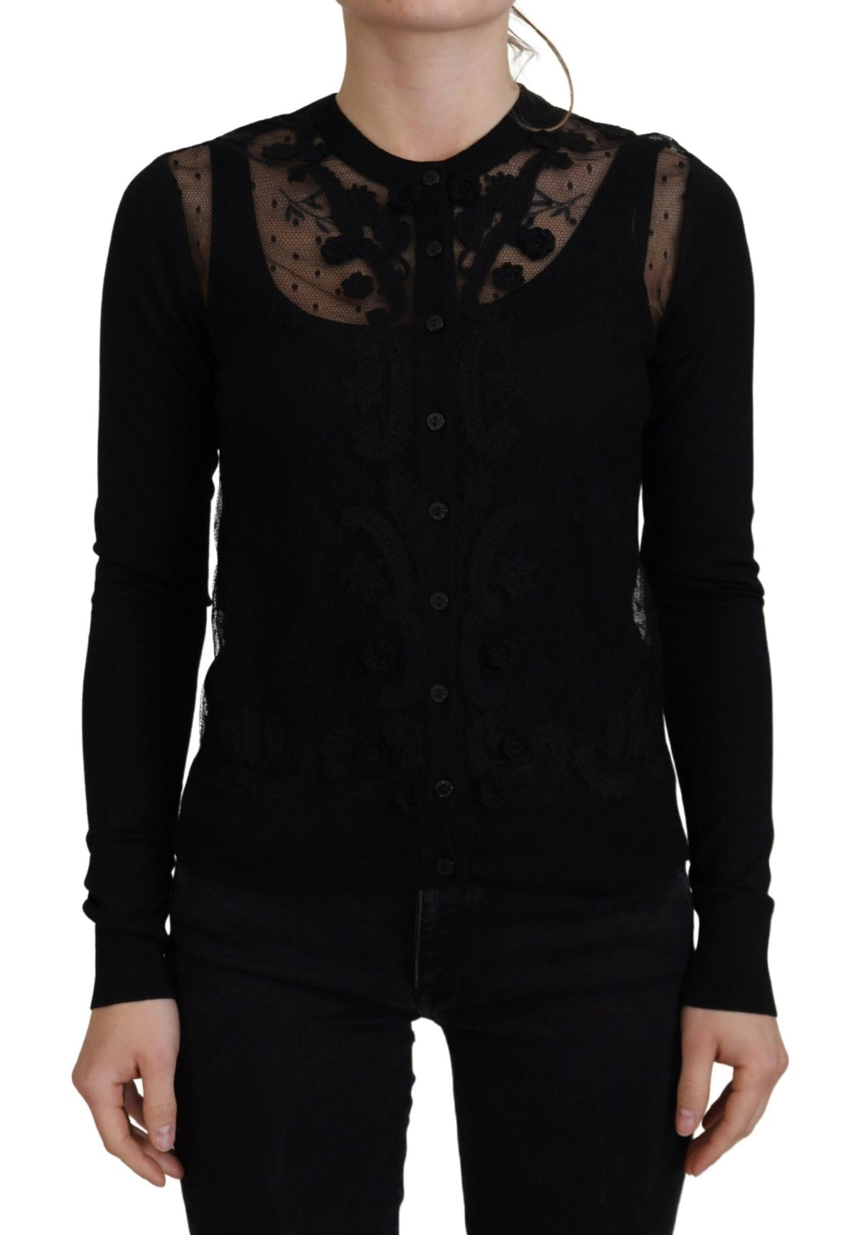Dolce & Gabbana Black Floral Lace Button Cardigan Sweater -   -  Dolce & Gabbana.