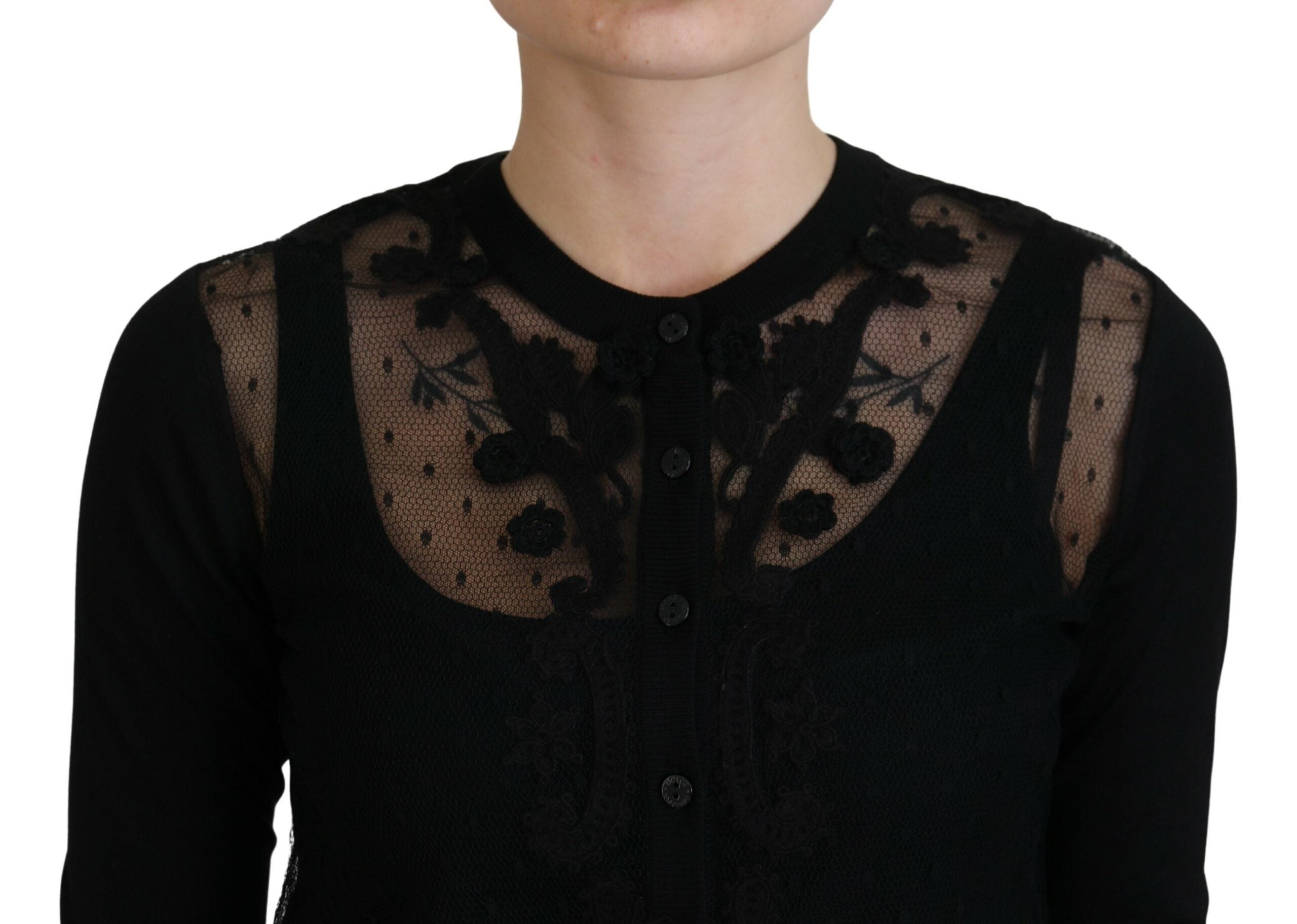Dolce & Gabbana Black Floral Lace Button Cardigan Sweater -   -  Dolce & Gabbana. Dolce & Gabbana Black Floral Lace Button Cardigan Sweater -   -  Dolce & Gabbana.