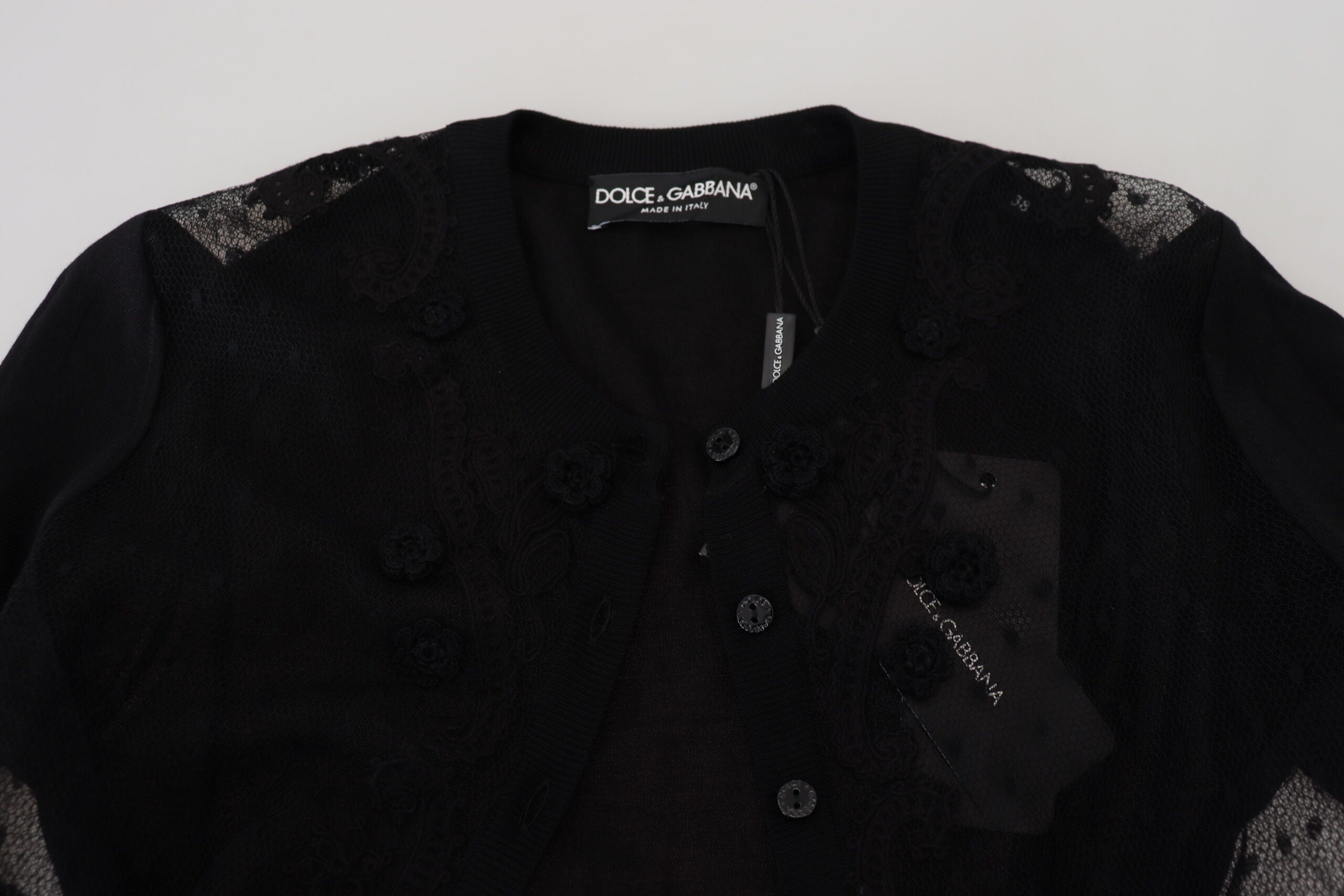 Dolce & Gabbana Black Floral Lace Button Cardigan Sweater -   -  Dolce & Gabbana. Dolce & Gabbana Black Floral Lace Button Cardigan Sweater -   -  Dolce & Gabbana.