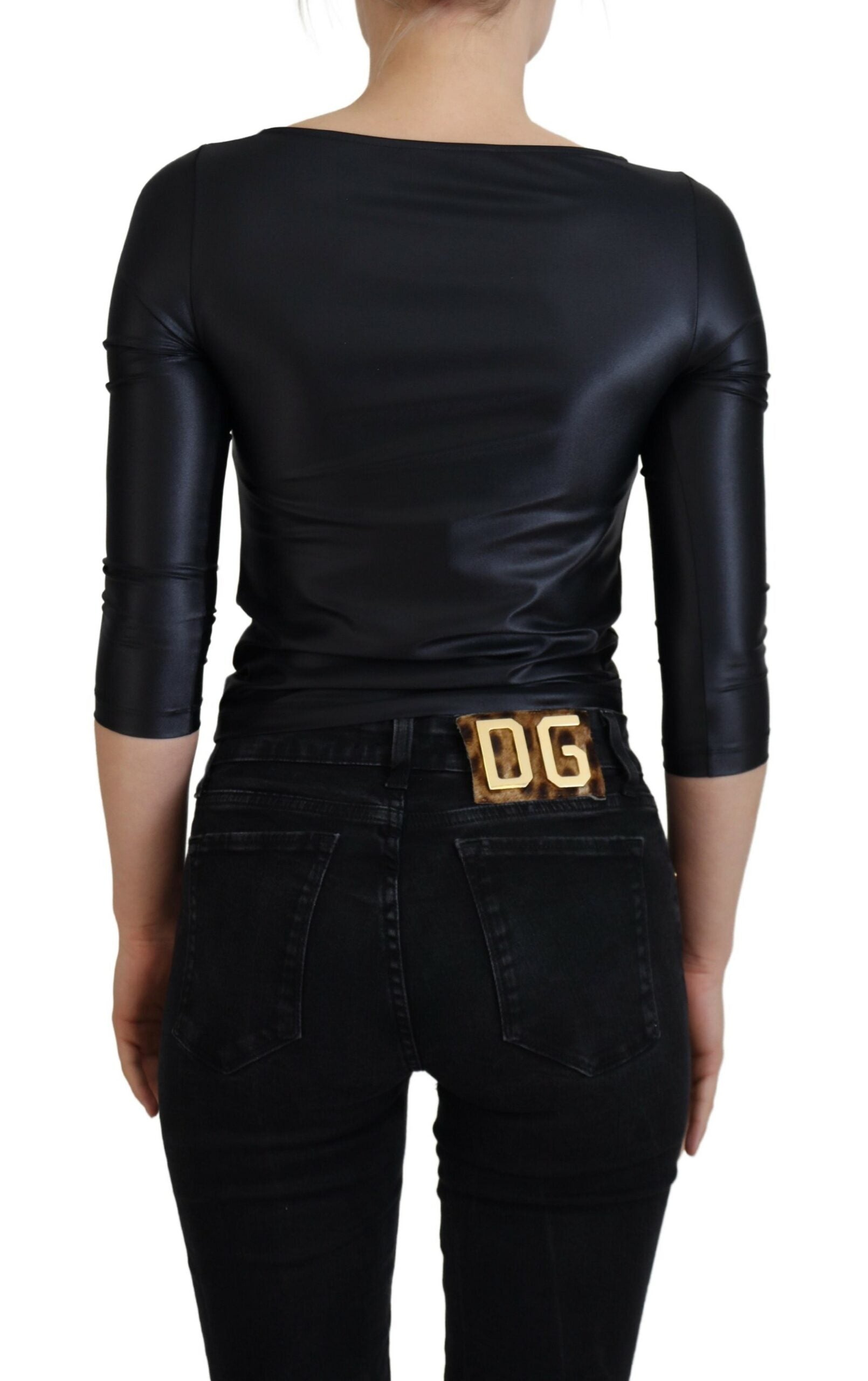 Dolce & Gabbana Black Cotton Stretch Open Chest 3/4 Sleeve Top -   -  Dolce & Gabbana. Dolce & Gabbana Black Cotton Stretch Open Chest 3/4 Sleeve Top -   -  Dolce & Gabbana.