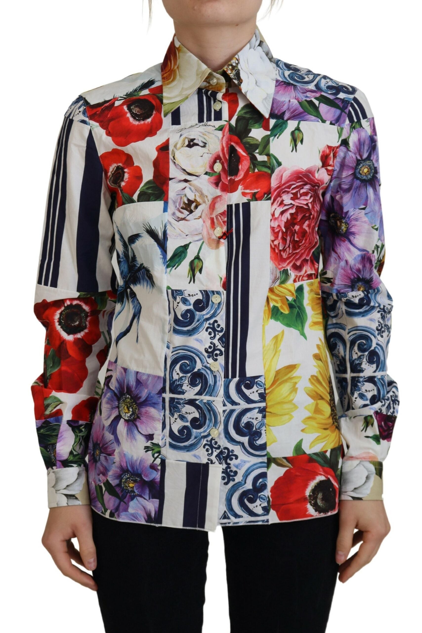 Dolce & Gabbana Multicolor Floral Cotton Collared Blouse Top - - Dolce & Gabbana.