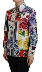 Dolce & Gabbana Multicolor Floral Cotton Collared Blouse Top - - Dolce & Gabbana.
