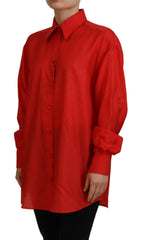 Dolce & Gabbana Red Silk Collared Long Sleeves Dress Shirt Top -   -  Dolce & Gabbana.