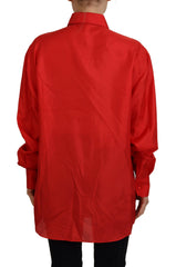 Dolce & Gabbana Red Silk Collared Long Sleeves Dress Shirt Top -   -  Dolce & Gabbana.