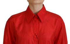 Dolce & Gabbana Red Silk Collared Long Sleeves Dress Shirt Top -   -  Dolce & Gabbana.