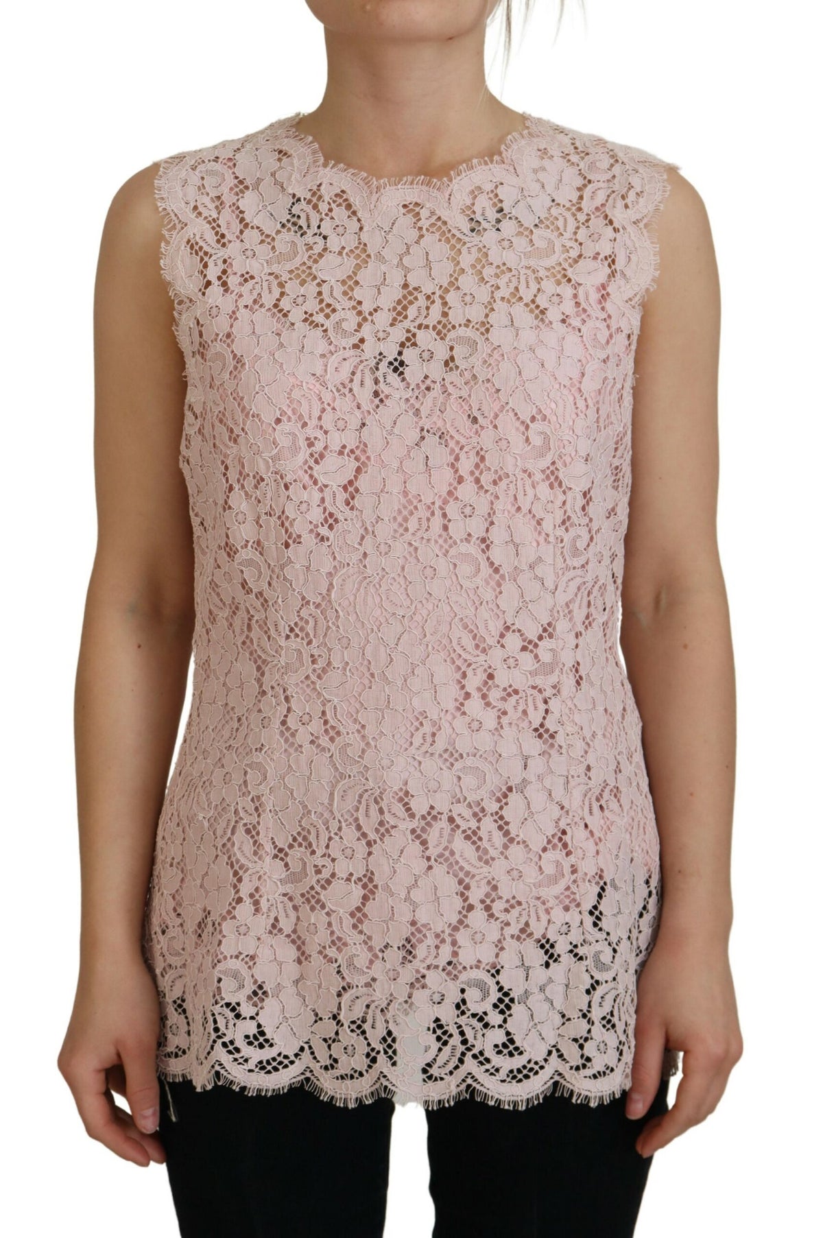 Dolce & Gabbana Pink Floral Lace Sleeveless Tank Blouse Top -   -  Dolce & Gabbana.