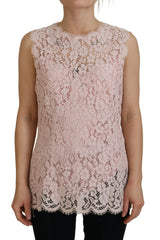 Dolce & Gabbana Pink Floral Lace Sleeveless Tank Blouse Top -   -  Dolce & Gabbana.