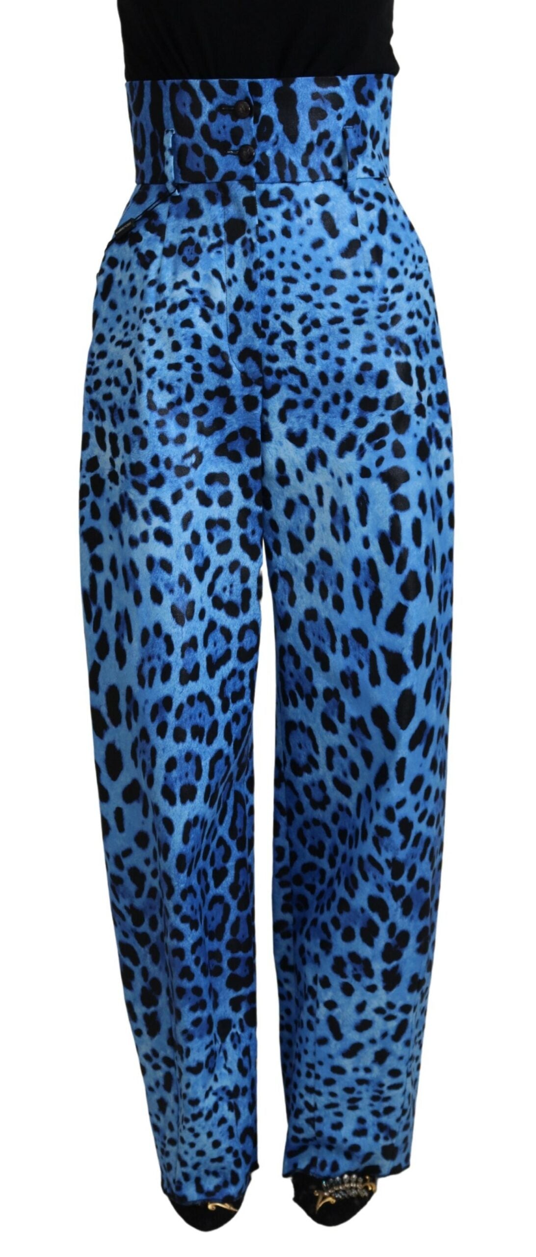 Dolce & Gabbana Blue Leopard Print High Waist Pants -   -  Dolce & Gabbana.