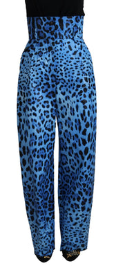 Dolce & Gabbana Blue Leopard Print High Waist Pants -   -  Dolce & Gabbana.