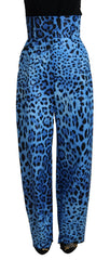 Dolce & Gabbana Blue Leopard Print High Waist Pants -   -  Dolce & Gabbana.