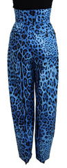 Dolce & Gabbana Blue Leopard Print High Waist Pants -   -  Dolce & Gabbana.