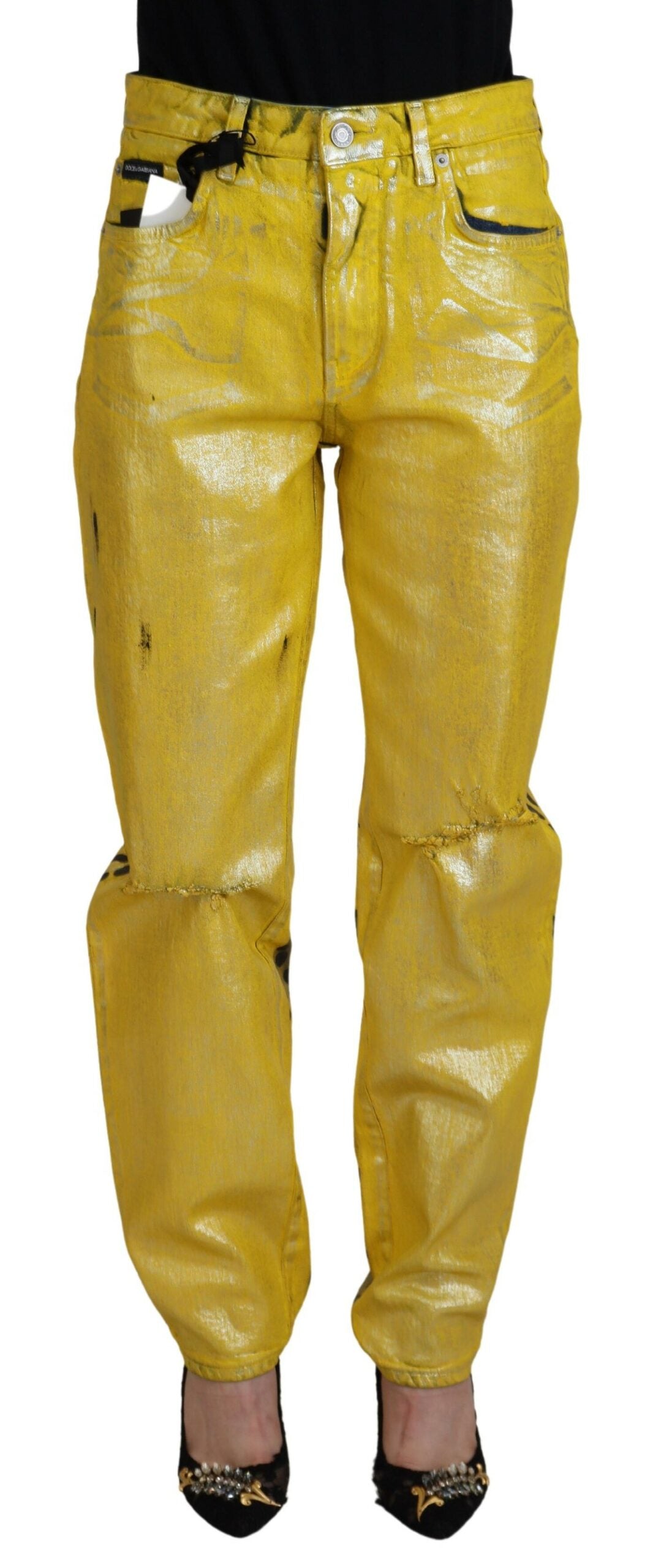 Dolce & Gabbana Yellow Leopard Cotton Straight Denim Jeans -   -  Dolce & Gabbana.