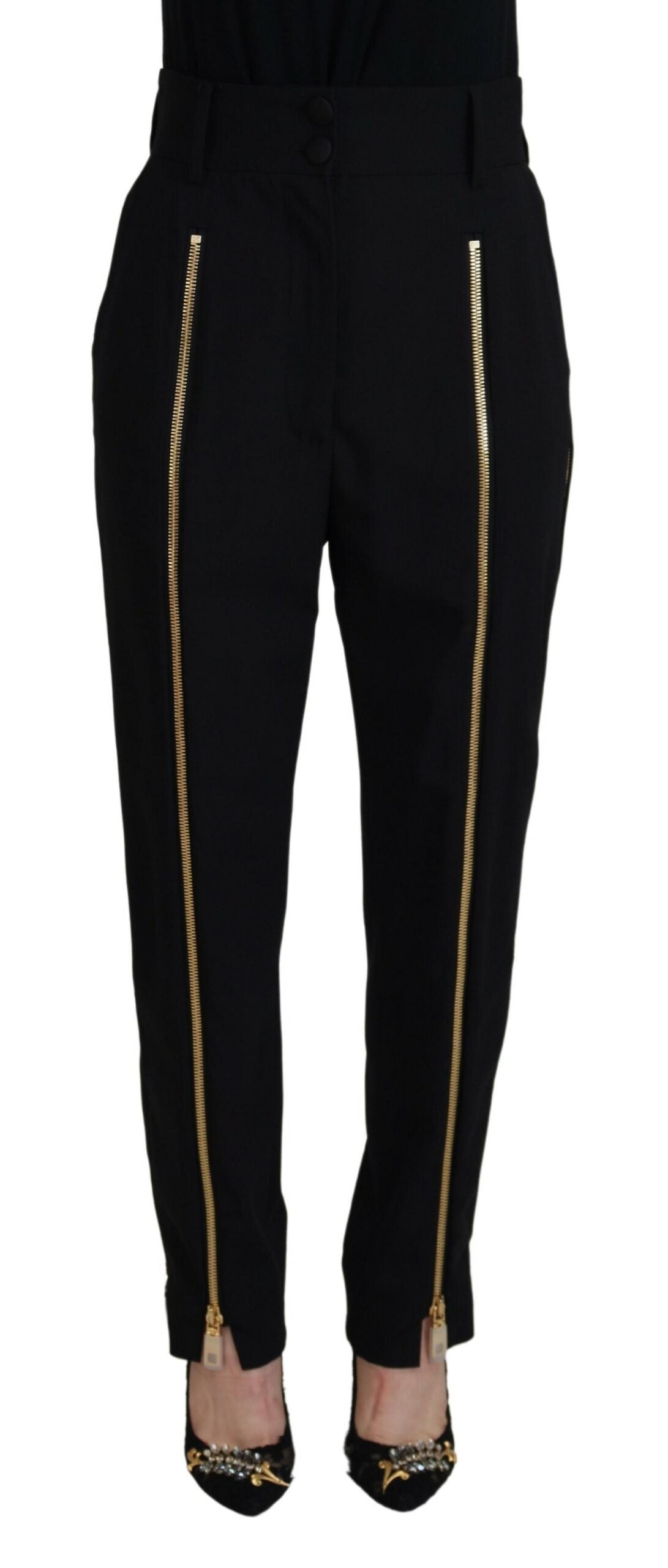 Dolce & Gabbana Black Wool High Waist Tapered Pants -   -  Dolce & Gabbana.