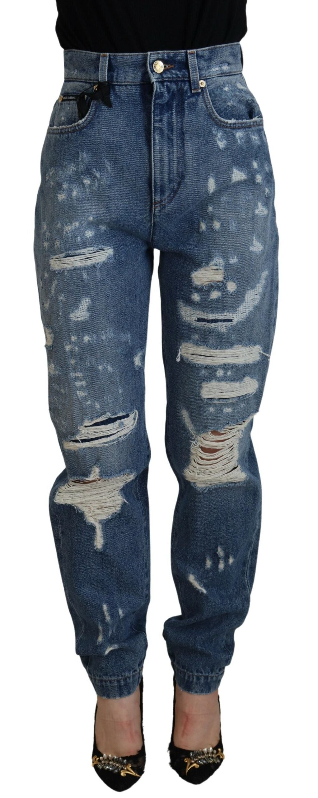 Dolce & Gabbana Blue Tattered Skinny Denim Cotton Jeans -   -  Dolce & Gabbana.