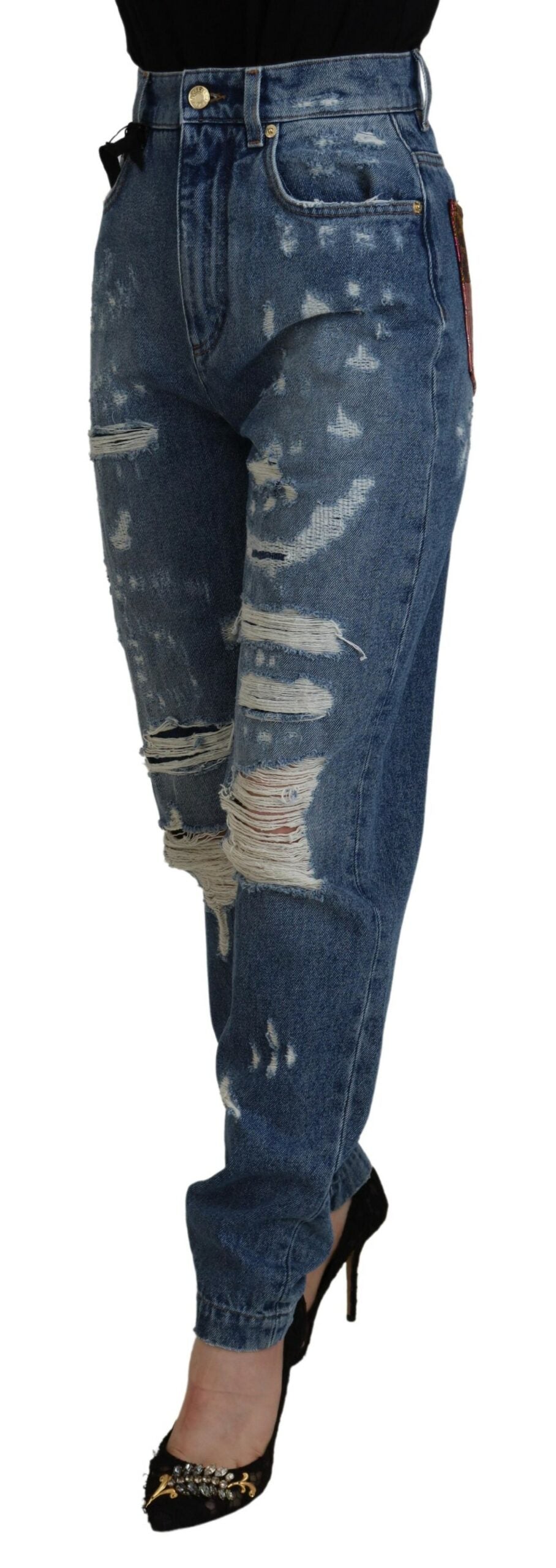 Dolce & Gabbana Blue Tattered Skinny Denim Cotton Jeans -   -  Dolce & Gabbana. Dolce & Gabbana Blue Tattered Skinny Denim Cotton Jeans -   -  Dolce & Gabbana.