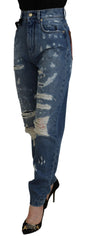 Dolce & Gabbana Blue Tattered Skinny Denim Cotton Jeans -   -  Dolce & Gabbana.