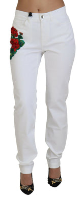 Dolce & Gabbana White Floral Embroidery Skinny Denim Jeans -   -  Dolce & Gabbana.