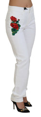 Dolce & Gabbana White Floral Embroidery Skinny Denim Jeans -   -  Dolce & Gabbana.