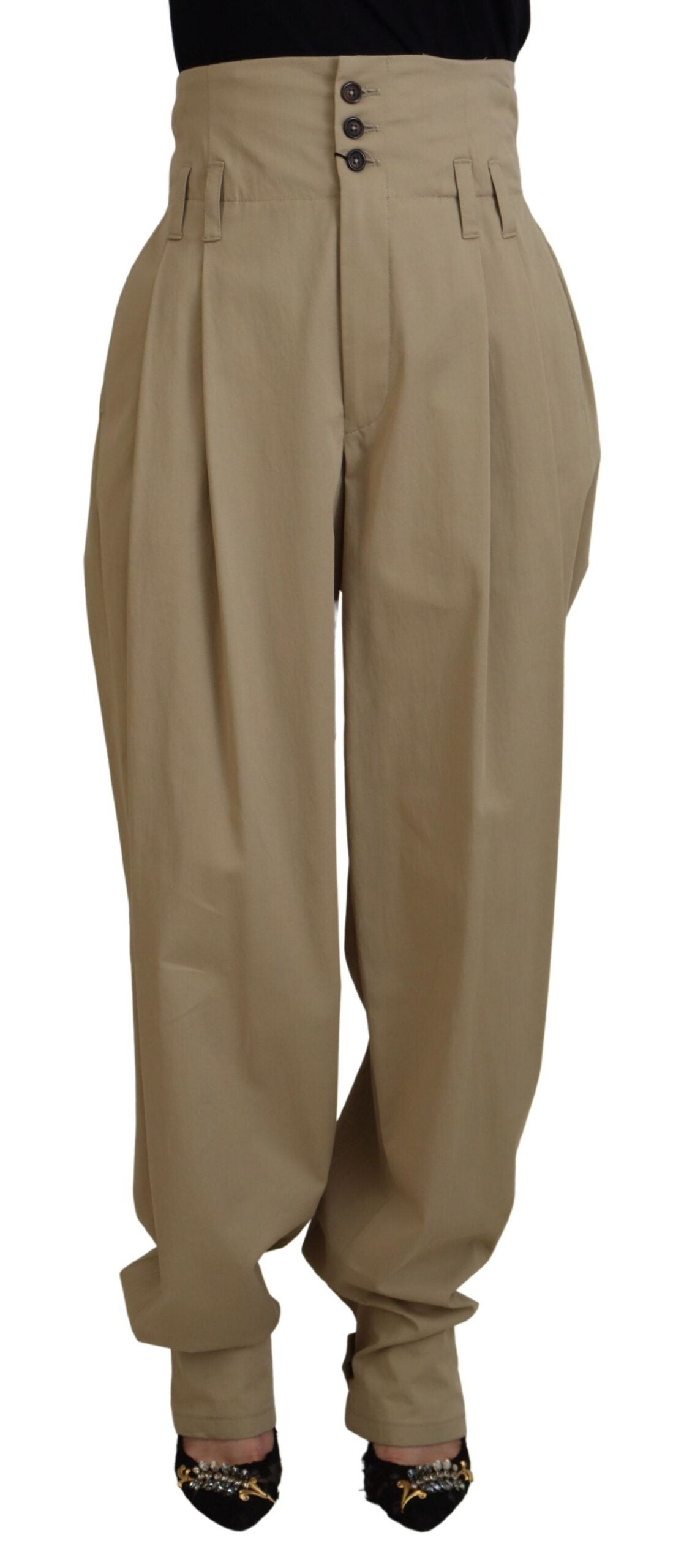 Dolce & Gabbana Brown Cotton High Waist Tapered Pants -   -  Dolce & Gabbana.