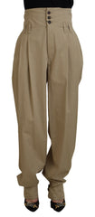 Dolce & Gabbana Brown Cotton High Waist Tapered Pants -   -  Dolce & Gabbana.