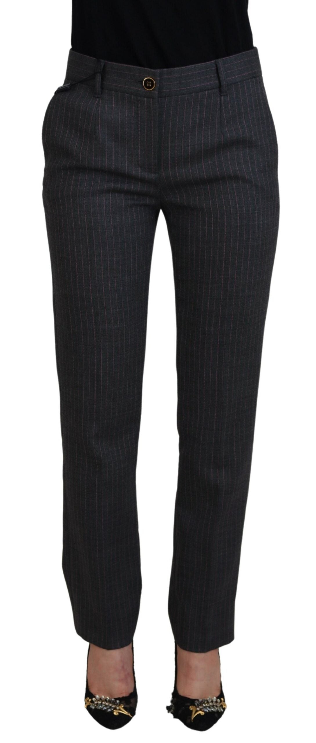 Dolce & Gabbana Gray Stripes Wool Tapered Women Pants -   -  Dolce & Gabbana.