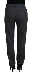 Dolce & Gabbana Gray Stripes Wool Tapered Women Pants -   -  Dolce & Gabbana.