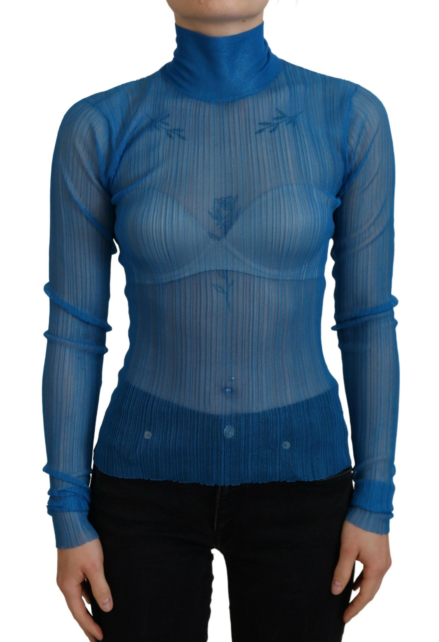 Dolce & Gabbana Blue Mesh Turtleneck Long Sleeve Blouse Top -   -  Dolce & Gabbana.