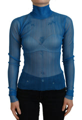 Dolce & Gabbana Blue Mesh Turtleneck Long Sleeve Blouse Top -   -  Dolce & Gabbana.