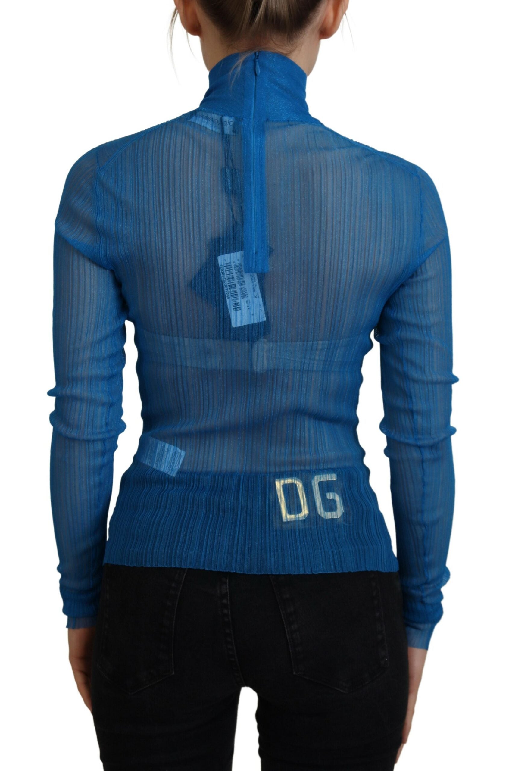 Dolce & Gabbana Blue Mesh Turtleneck Long Sleeve Blouse Top -   -  Dolce & Gabbana. Dolce & Gabbana Blue Mesh Turtleneck Long Sleeve Blouse Top -   -  Dolce & Gabbana.